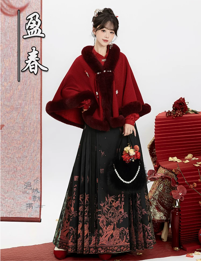Mystic Winter Hanfu Outfit | Ming Dynasty Inspired Cloak & Mamianqun Skirt  Set