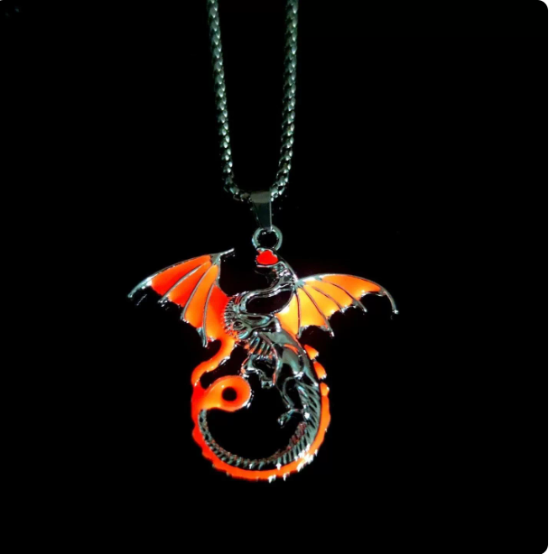 Men's Glow in the Dark Wolf & Dragon Pendant Necklace | Vintage Hip-Hop Streetwear Alloy Amulet | Stainless Steel Chain