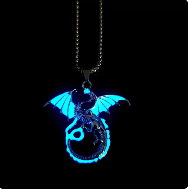 Men's Glow in the Dark Wolf & Dragon Pendant Necklace | Vintage Hip-Hop Streetwear Alloy Amulet | Stainless Steel Chain