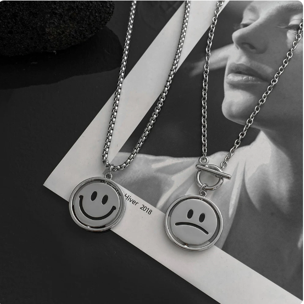 Rotatable Happy & Sad Face Necklace, Unisex Titanium Steel Hip-Hop Pendant