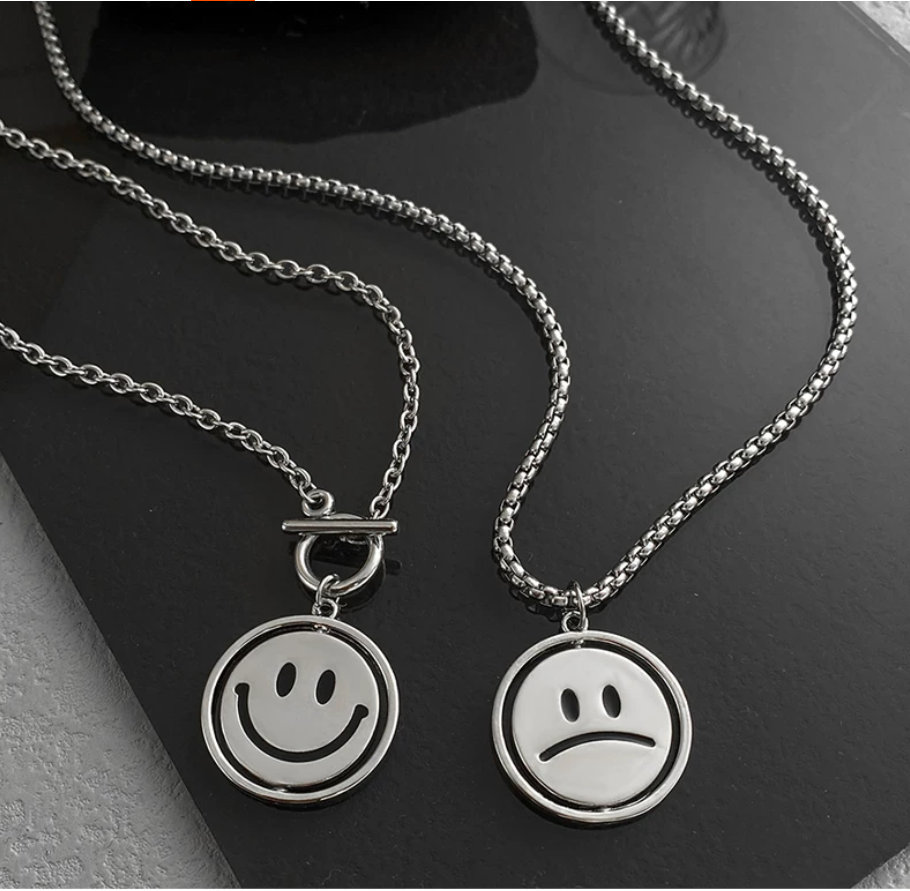 Rotatable Happy & Sad Face Necklace, Unisex Titanium Steel Hip-Hop Pendant