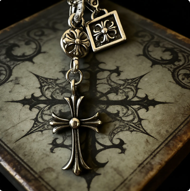 Vintage Cross Necklace, Unisex Gothic Floral Pendant Sweater Chain, Hip-Hop Streetwear Jewelry