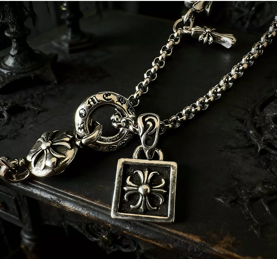 Vintage Cross Necklace, Unisex Gothic Floral Pendant Sweater Chain, Hip-Hop Streetwear Jewelry