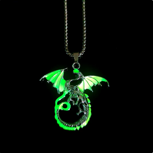 Men's Glow in the Dark Wolf & Dragon Pendant Necklace | Vintage Hip-Hop Streetwear Alloy Amulet | Stainless Steel Chain
