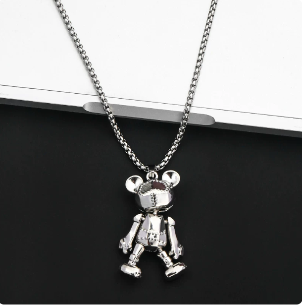 Movable Joint Bear Necklace, Unisex Hip-Hop Punk Pendant Chain, Cool Streetwear Accessory