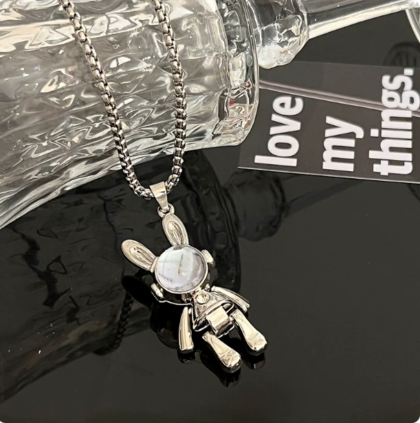 Robot Bunny Necklace, Unisex Cool Space Rabbit Pendant Chain, Hip-Hop Streetwear Sweater Chain