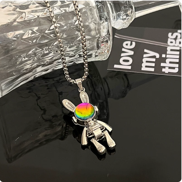 Robot Bunny Necklace, Unisex Cool Space Rabbit Pendant Chain, Hip-Hop Streetwear Sweater Chain