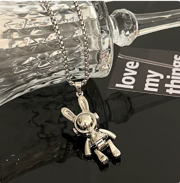 Robot Bunny Necklace, Unisex Cool Space Rabbit Pendant Chain, Hip-Hop Streetwear Sweater Chain
