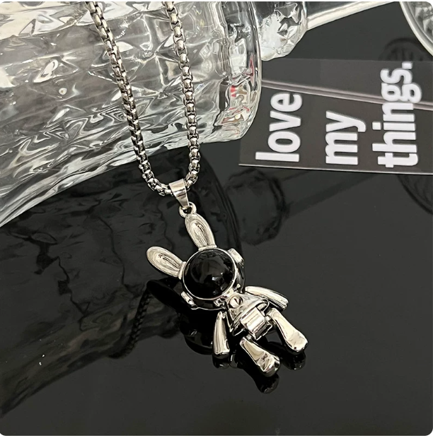 Robot Bunny Necklace, Unisex Cool Space Rabbit Pendant Chain, Hip-Hop Streetwear Sweater Chain