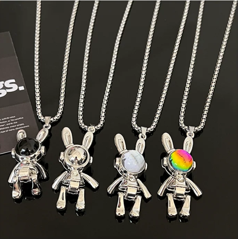 Robot Bunny Necklace, Unisex Cool Space Rabbit Pendant Chain, Hip-Hop Streetwear Sweater Chain