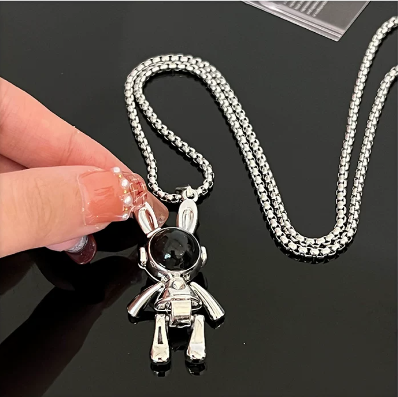 Robot Bunny Necklace, Unisex Cool Space Rabbit Pendant Chain, Hip-Hop Streetwear Sweater Chain