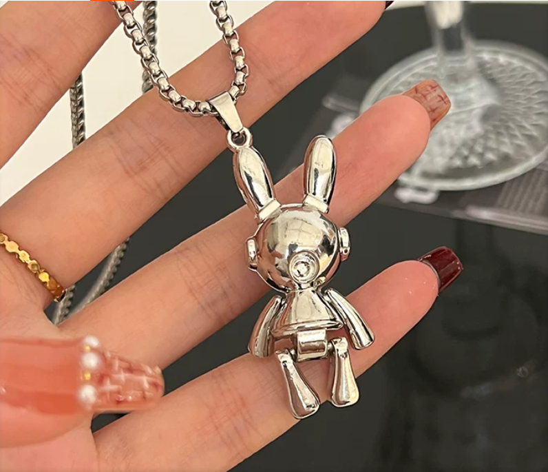 Robot Bunny Necklace, Unisex Cool Space Rabbit Pendant Chain, Hip-Hop Streetwear Sweater Chain