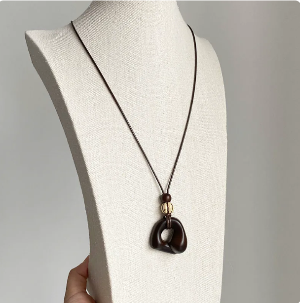 Brown Resin Pendant Necklace | Leather Cord