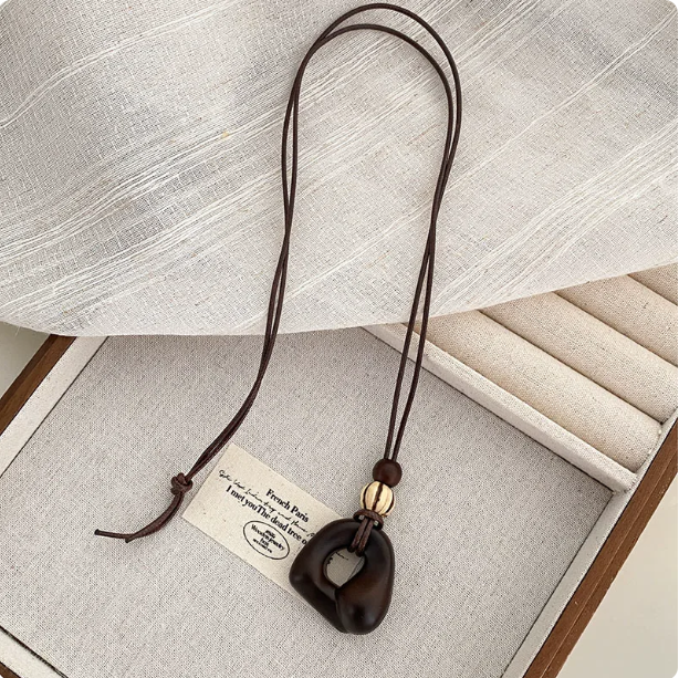 Brown Resin Pendant Necklace | Leather Cord