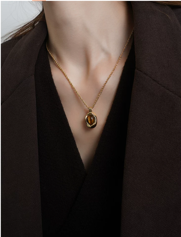 2-Layer Tiger Eye Necklace | Beaded & Gold Chain