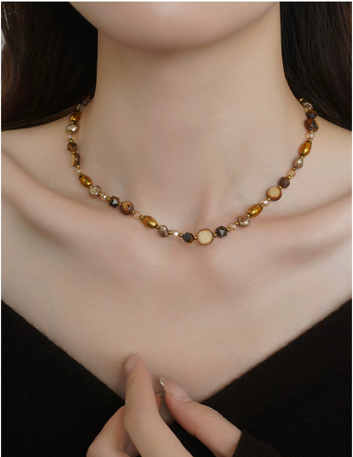 2-Layer Tiger Eye Necklace | Beaded & Gold Chain