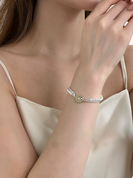 Octagram Compass Pearl Bracelet | Elegant Double Layer Jewelry