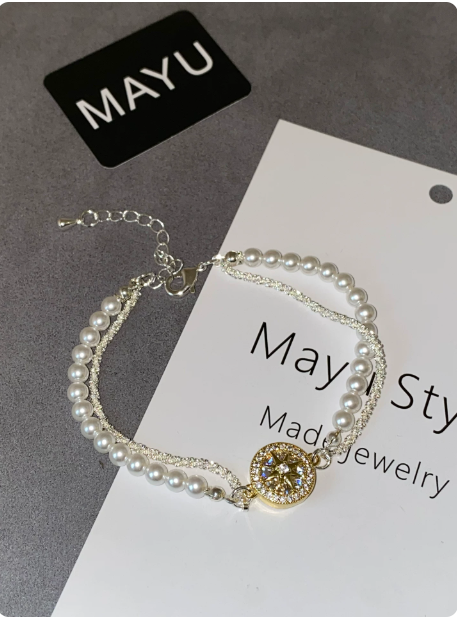 Octagram Compass Pearl Bracelet | Elegant Double Layer Jewelry