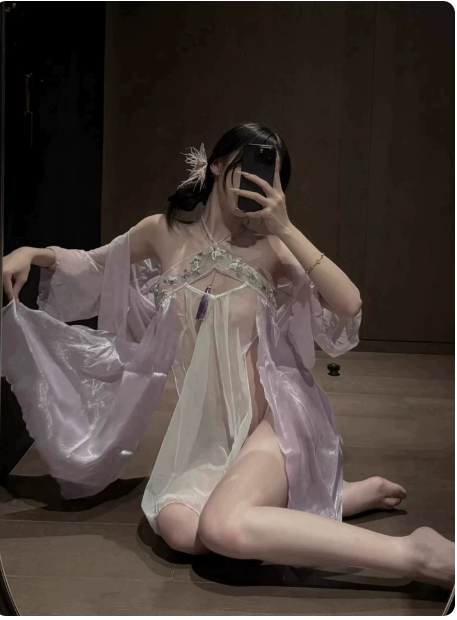 New Chinese Hanfu Lingerie Set | Sheer Robe & Dress