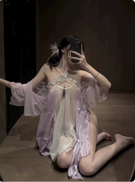New Chinese Hanfu Lingerie Set | Sheer Robe & Dress