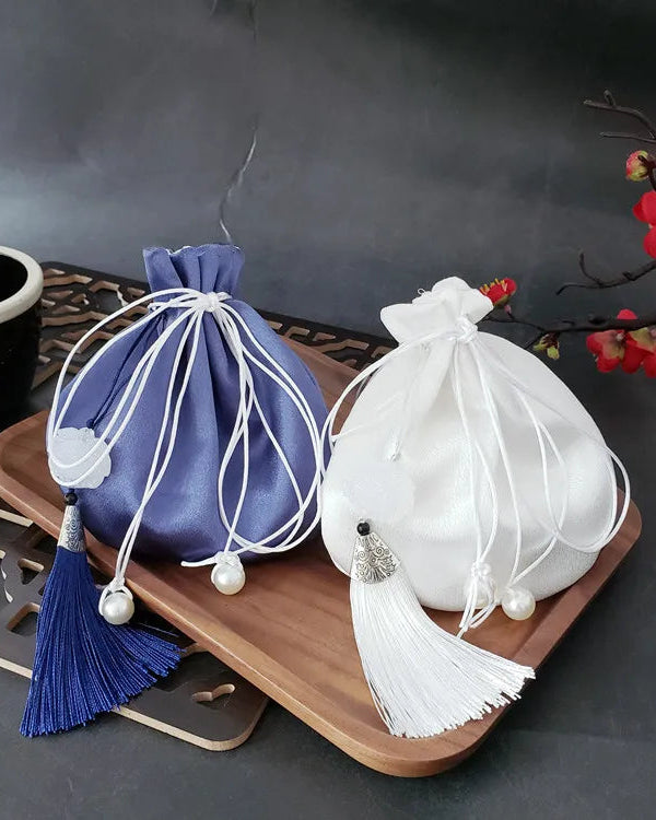Literary Mini Antique Style Purse Chinese Tassel Brocade Small Sachet Pendant Sachet Hanfu Accessory Sachet Blue