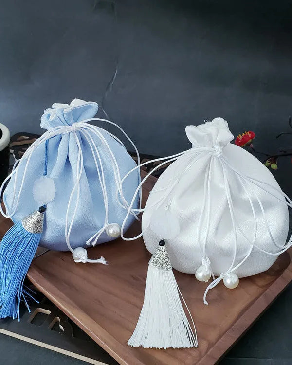 Literary Mini Antique Style Purse Chinese Tassel Brocade Small Sachet Pendant Sachet Hanfu Accessory Sachet Blue