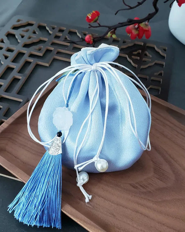 Literary Mini Antique Style Purse Chinese Tassel Brocade Small Sachet Pendant Sachet Hanfu Accessory Sachet Blue