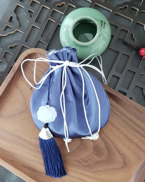 Literary Mini Antique Style Purse Chinese Tassel Brocade Small Sachet Pendant Sachet Hanfu Accessory Sachet Blue