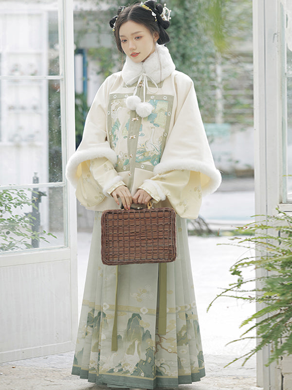 Ming style Aoqun pipa sleeve square collar patch dress with half sleeves and horse face skirt