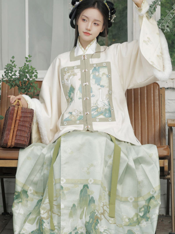 Ming style Aoqun pipa sleeve square collar patch dress with half sleeves and horse face skirt