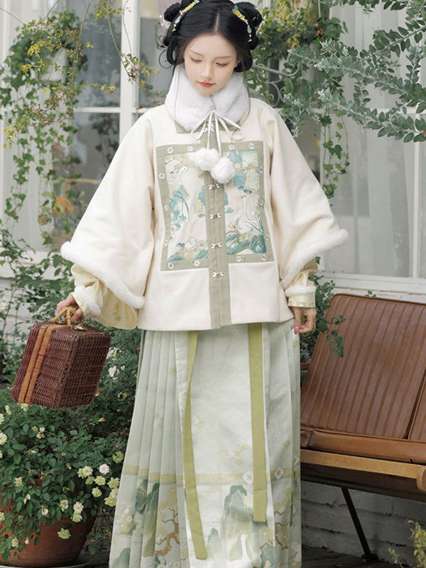 Ming style Aoqun pipa sleeve square collar patch dress with half sleeves and horse face skirt