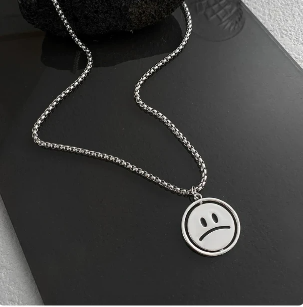 Rotatable Happy & Sad Face Necklace, Unisex Titanium Steel Hip-Hop Pendant