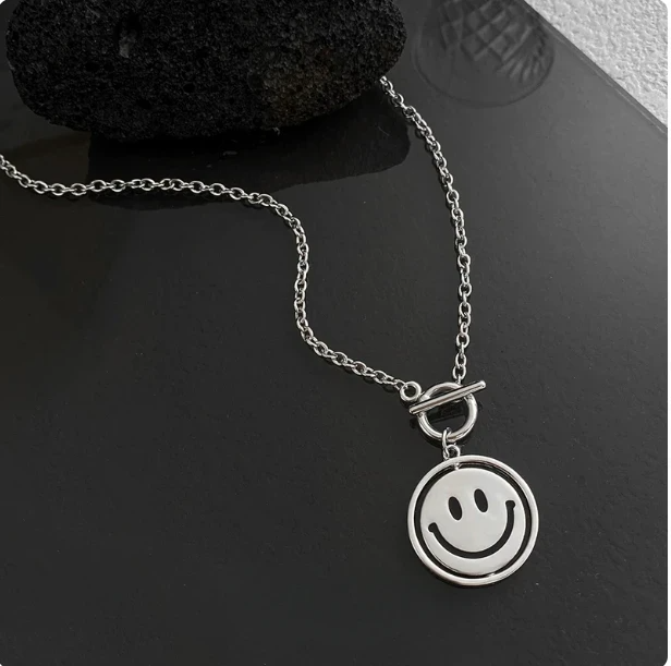 Rotatable Happy & Sad Face Necklace, Unisex Titanium Steel Hip-Hop Pendant