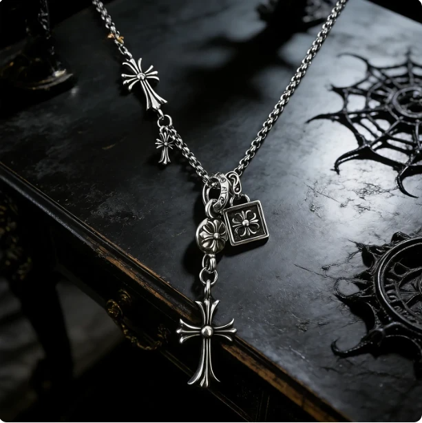 Vintage Cross Necklace, Unisex Gothic Floral Pendant Sweater Chain, Hip-Hop Streetwear Jewelry